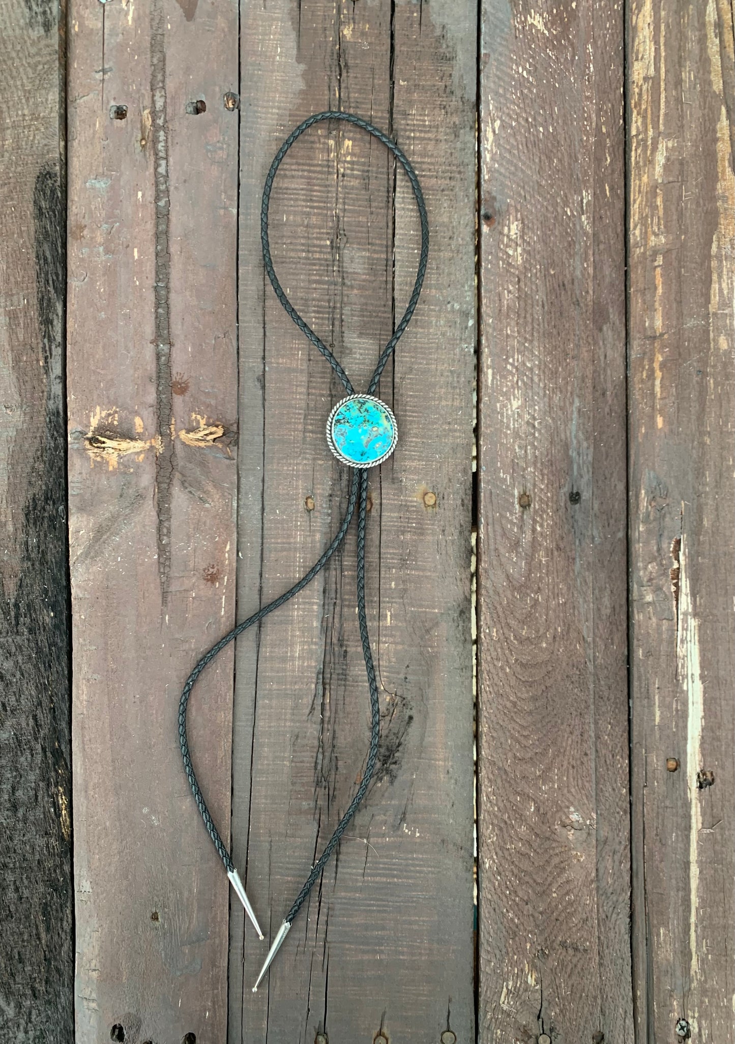 Kingman Turquoise Bolo Tie with Black Leather Cord