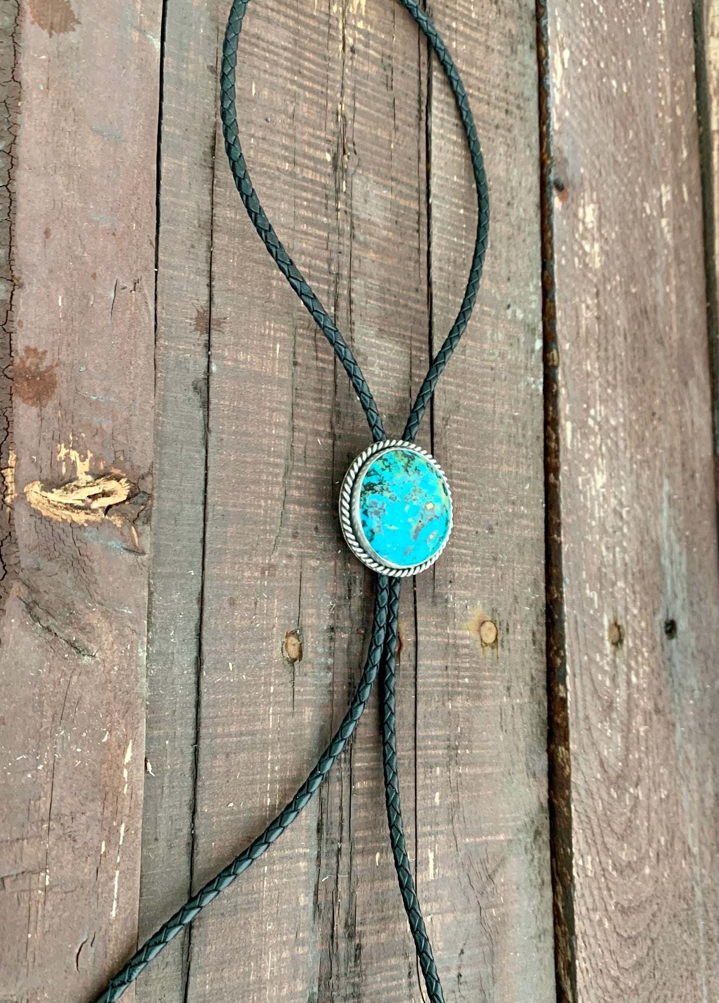 Kingman Turquoise Bolo Tie with Black Leather Cord