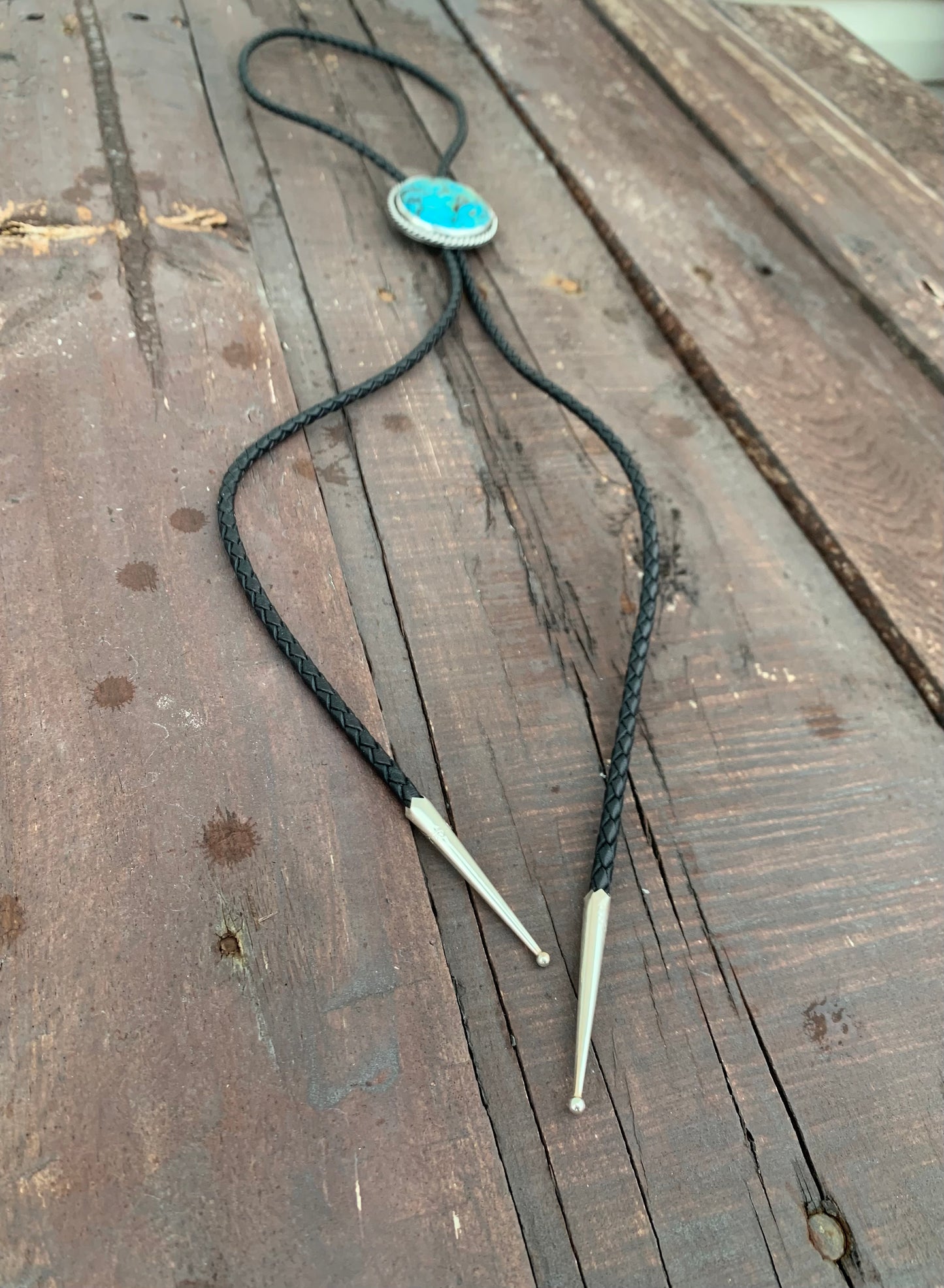 Kingman Turquoise Bolo Tie with Black Leather Cord