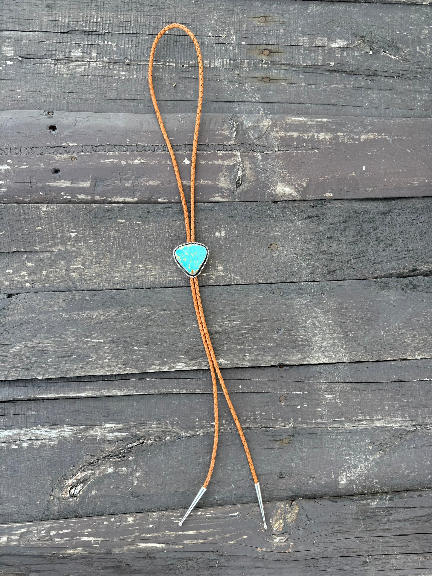 Kingman Golden Web Turquoise Bolo Tie with Golden Leather Cord