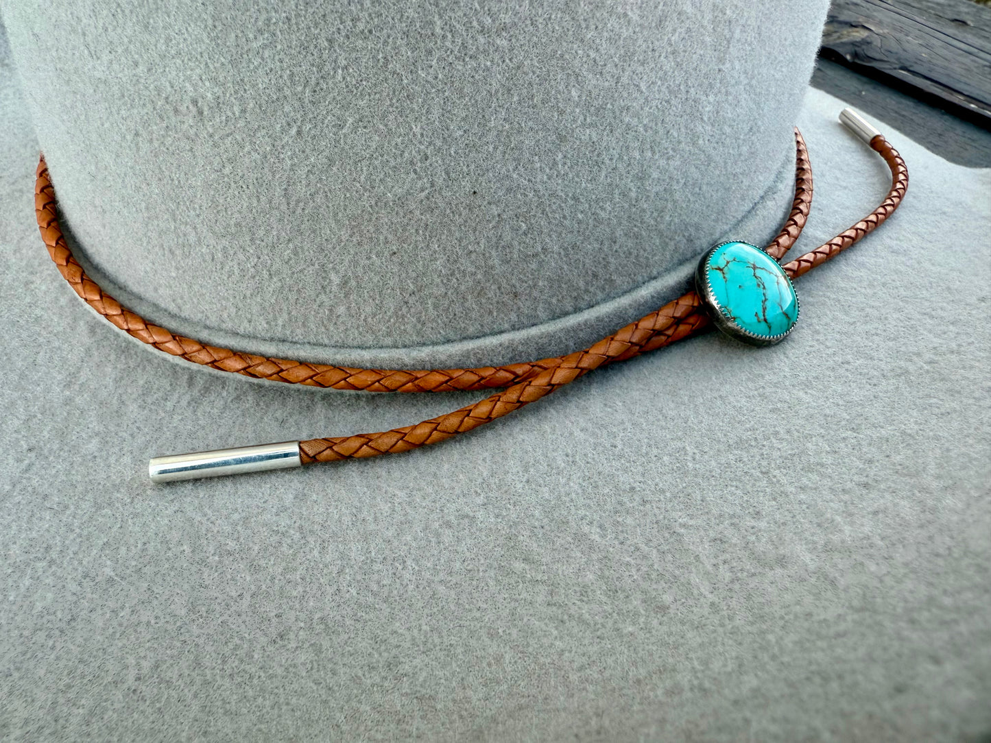 Kingman Golden Web Turquoise Hat Band with Golden Leather Cord