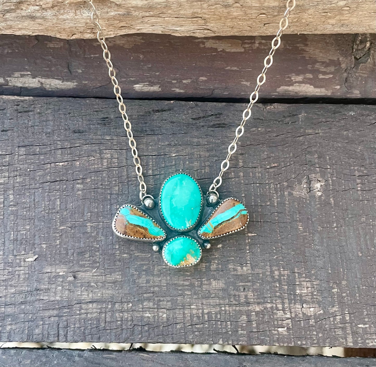 Carico Lake Turquoise, Sonoran Gold Turquoise, Royston Ribbon Turquoise Four Stone Necklace