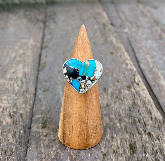 Kingman Turquoise & White Buffalo composite Heart Ring