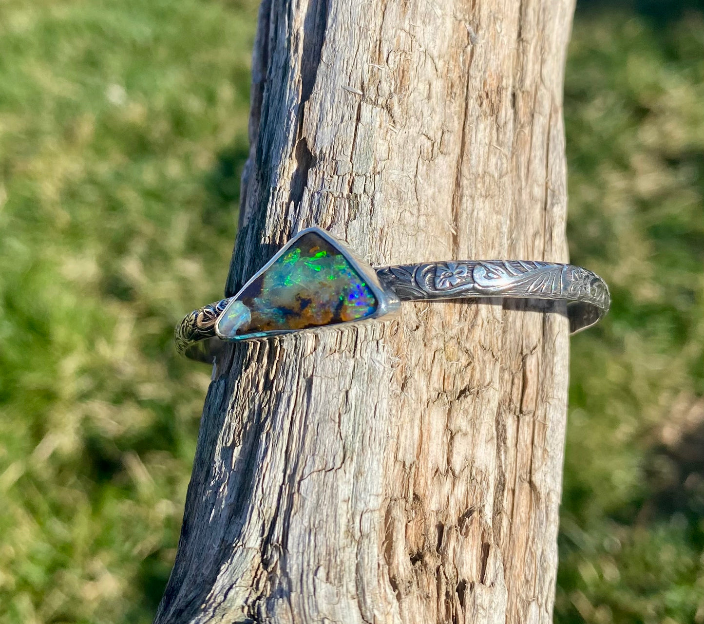 Australian Boulder Opal Arrow Cuff