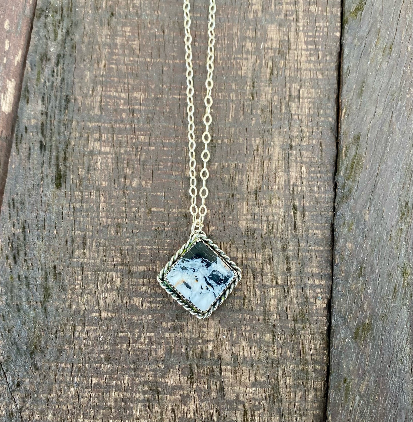 White Buffalo Square Necklace