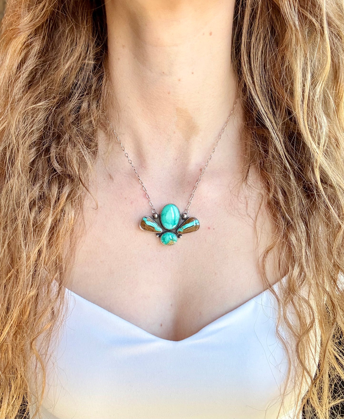 Carico Lake Turquoise, Sonoran Gold Turquoise, Royston Ribbon Turquoise Four Stone Necklace