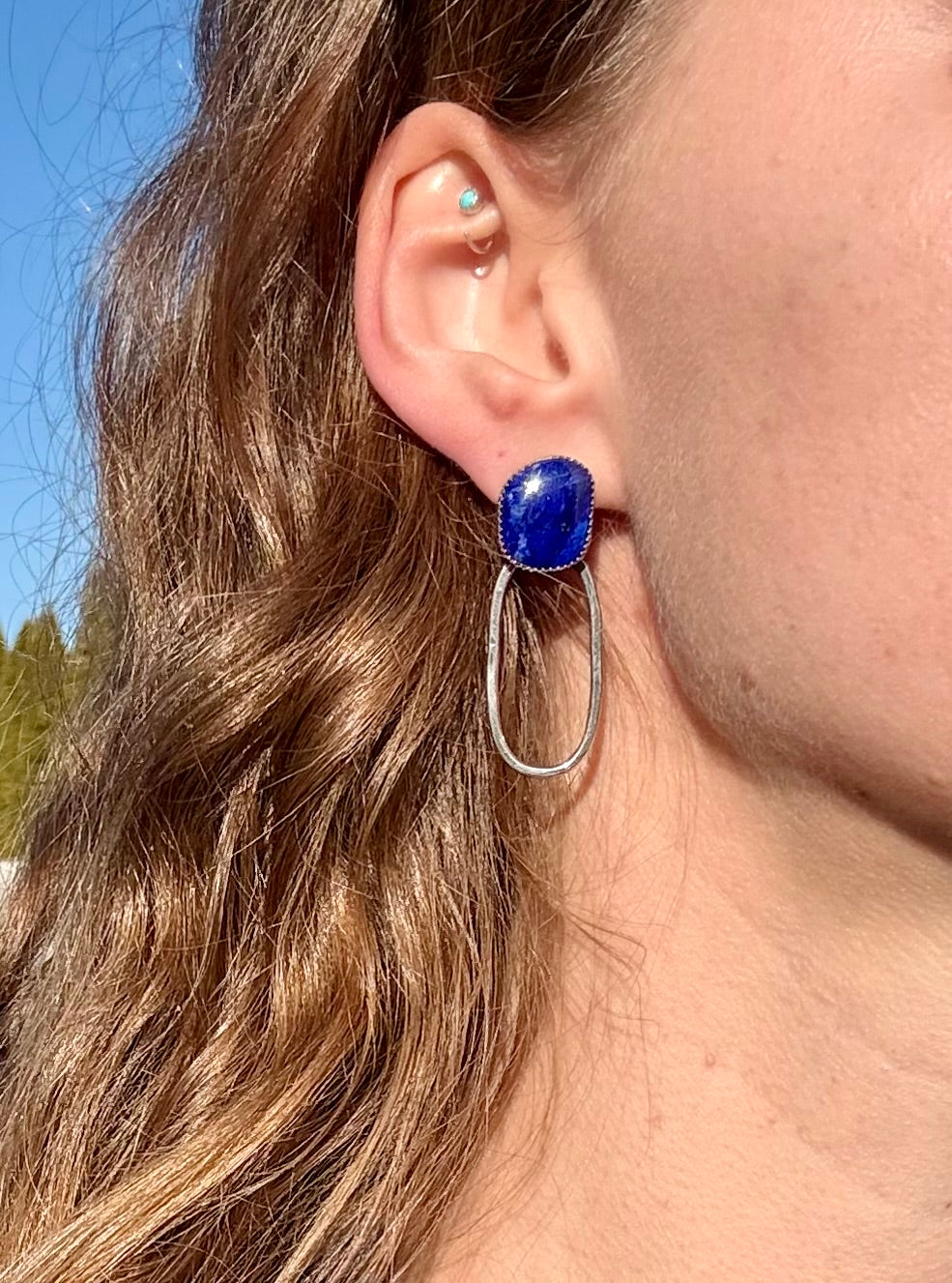 Blue Lapis Sterling Silver Hoop Studs