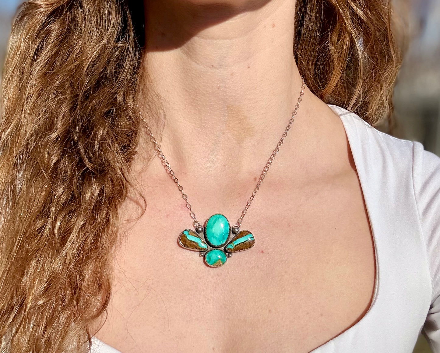 Carico Lake Turquoise, Sonoran Gold Turquoise, Royston Ribbon Turquoise Four Stone Necklace