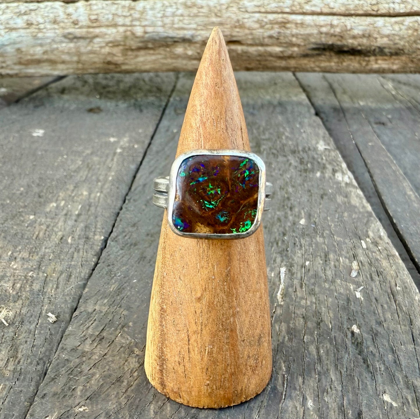 Fine Australian Boulder Opal Double Band Ring