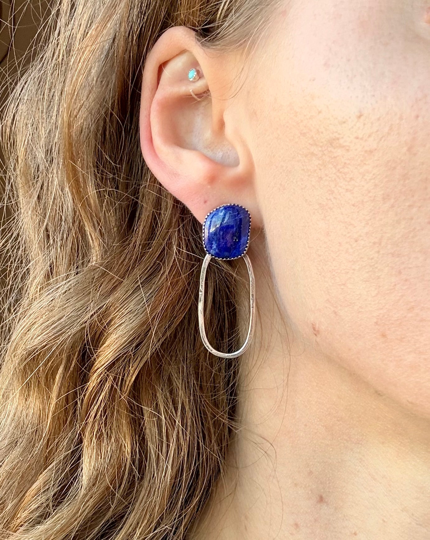 Blue Lapis Sterling Silver Hoop Studs