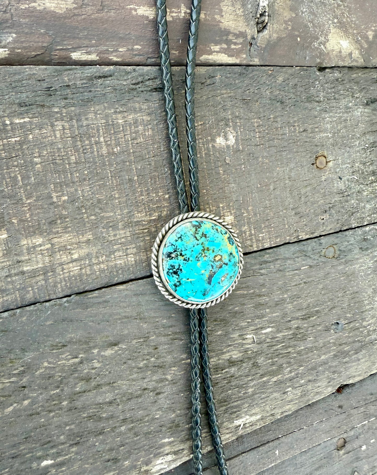 Kingman Turquoise Bolo Tie with Black Leather Cord