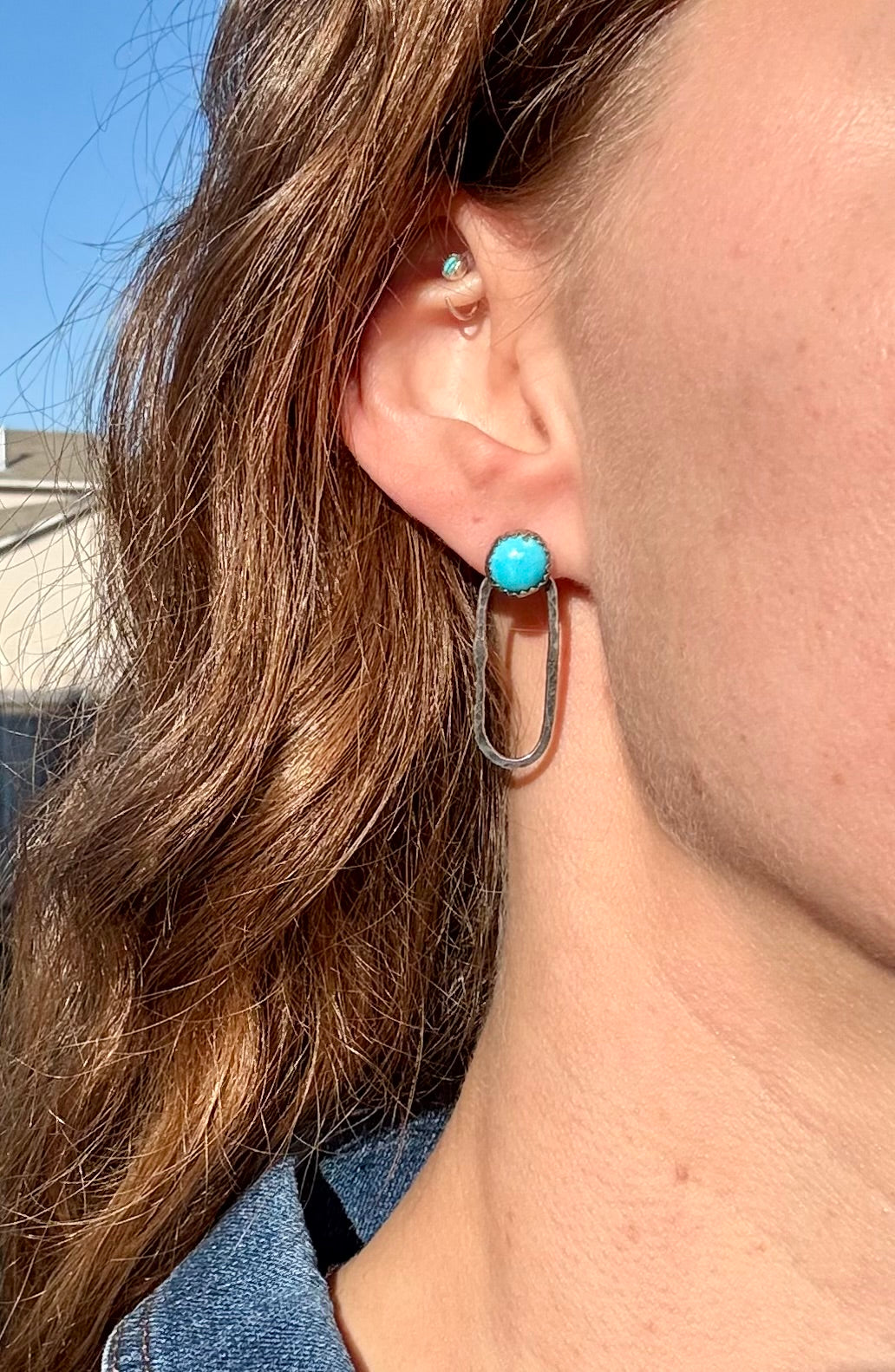 Kingman Turquoise Studs with Sterling Silver Hoops