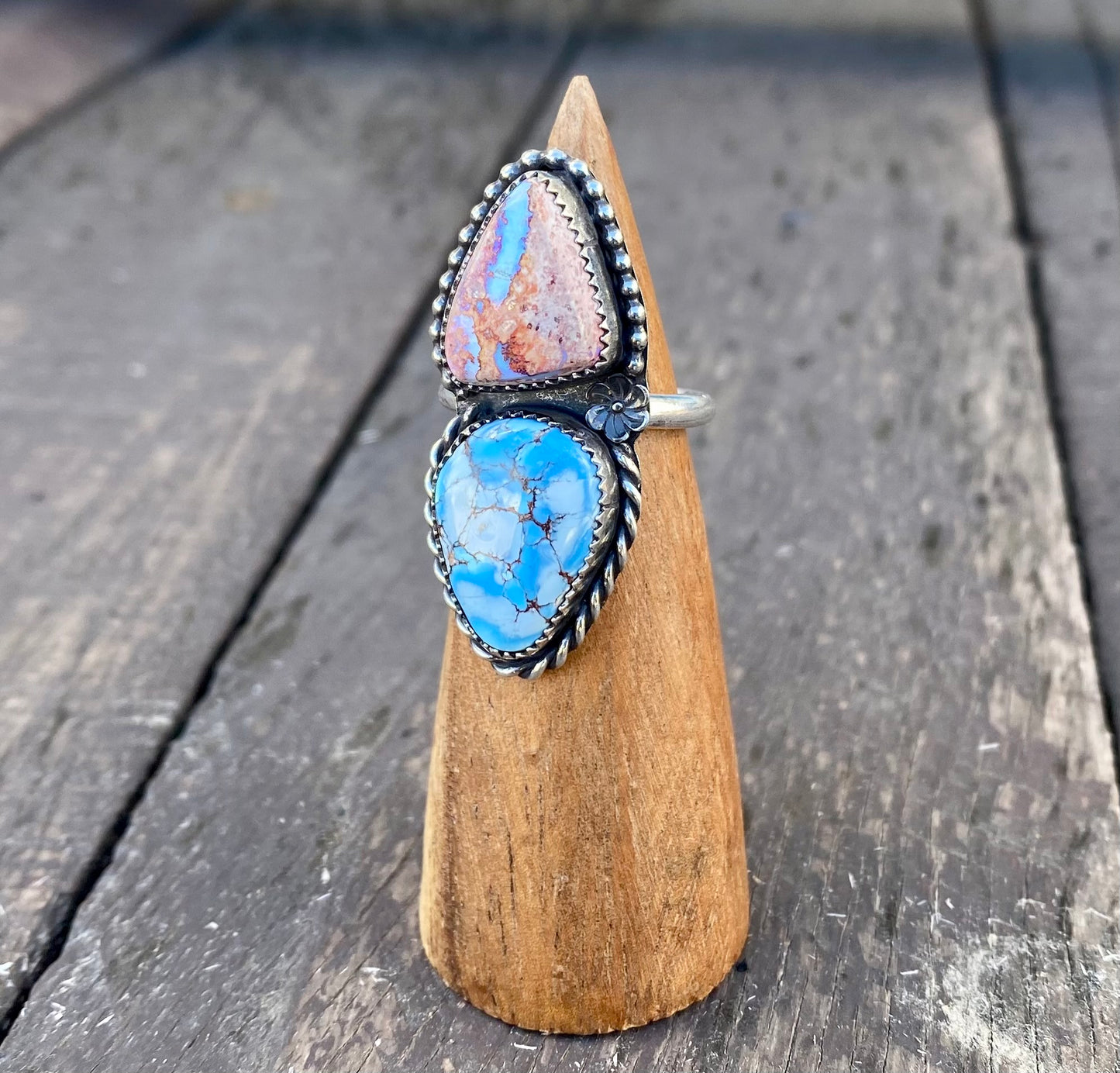 Golden Hills Turquoise & Mexican Fire Opal Double Stone Ring