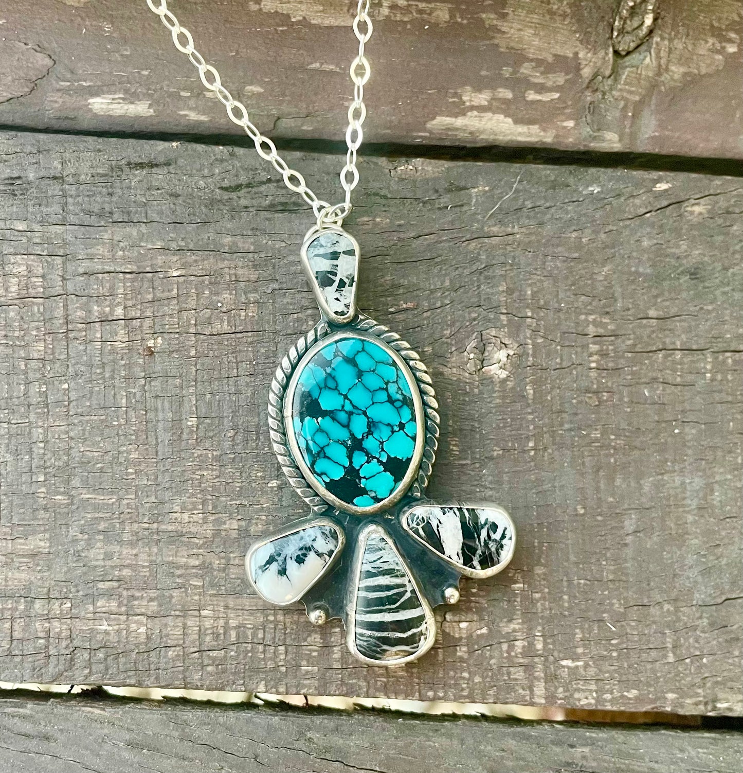 Moon River Turquoise & White Buffalo Five Stone Statement Necklace