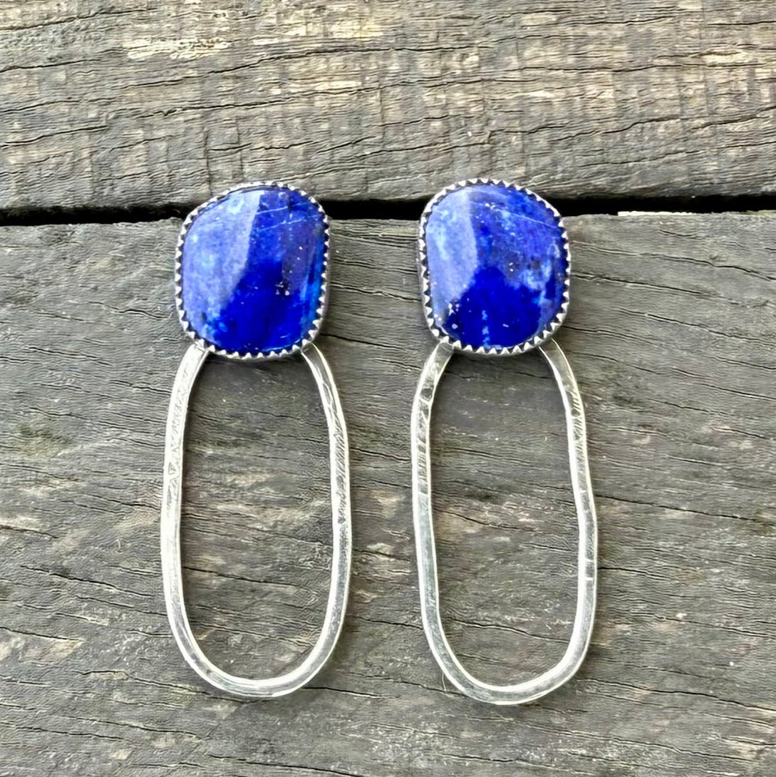 Blue Lapis Sterling Silver Hoop Studs