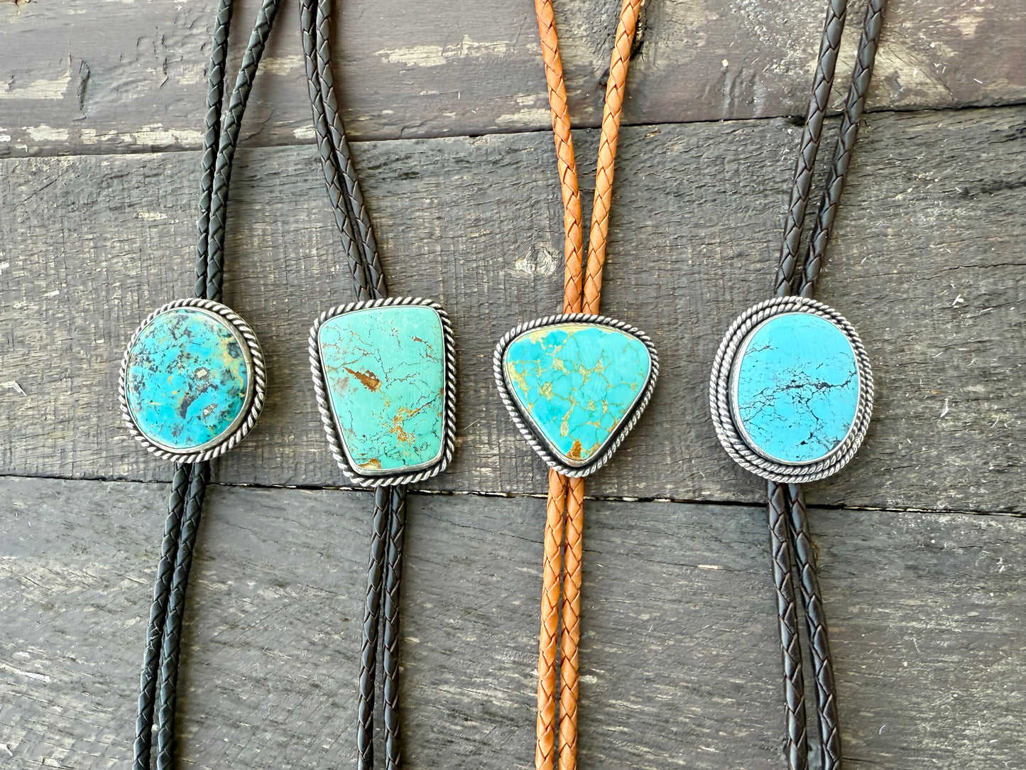 Kingman Turquoise Bolo Tie with Black Leather Cord