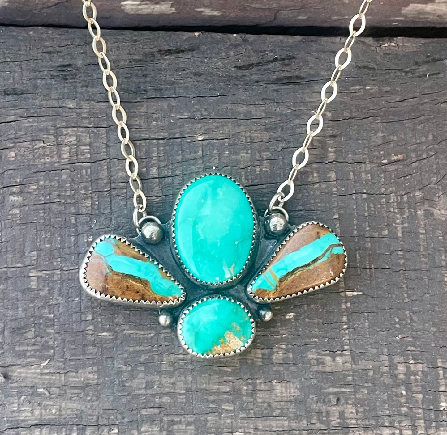 Carico Lake Turquoise, Sonoran Gold Turquoise, Royston Ribbon Turquoise Four Stone Necklace