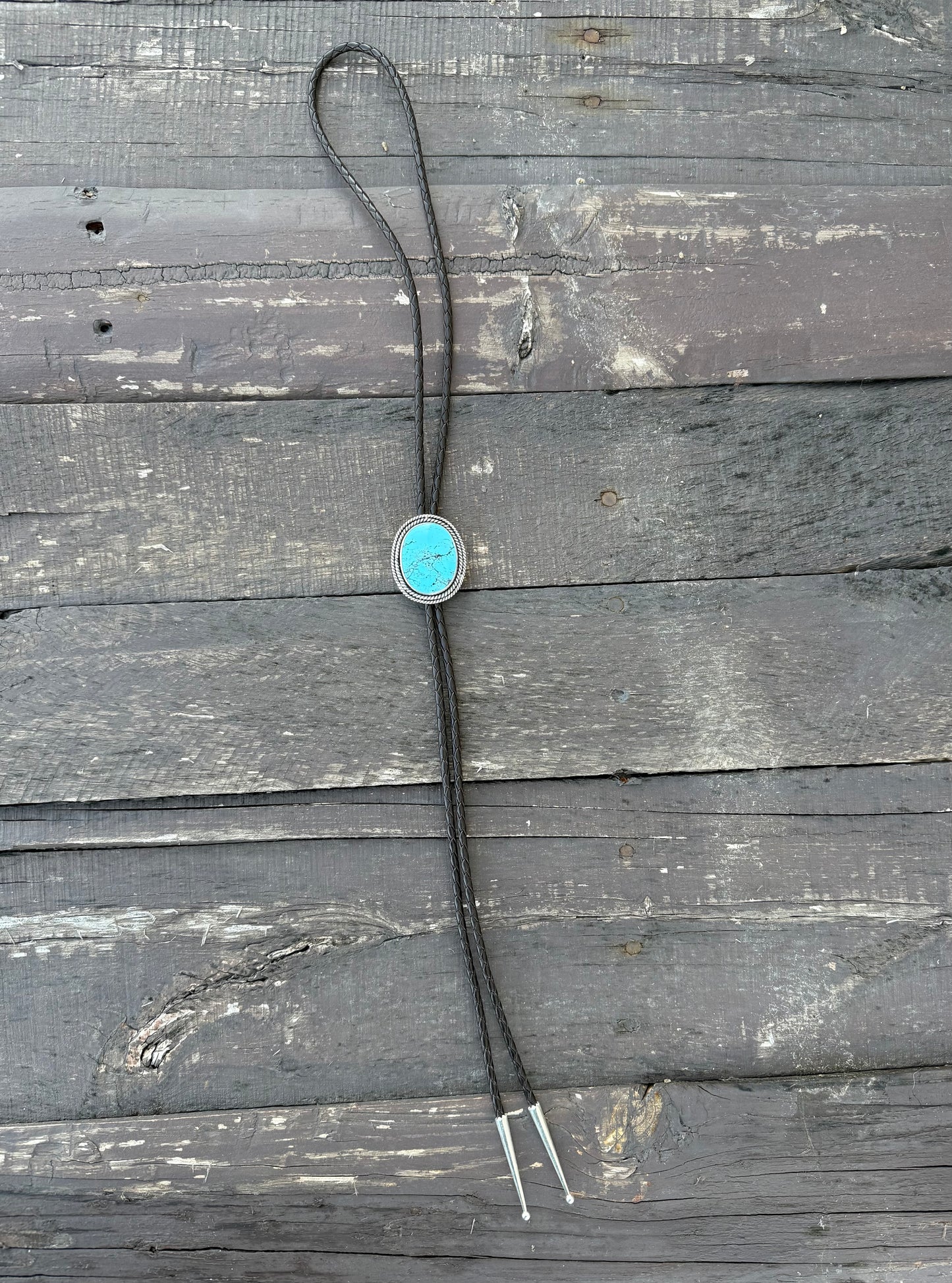 Kingman Turquoise Bolo Tie with Dark Brown Leather Cord