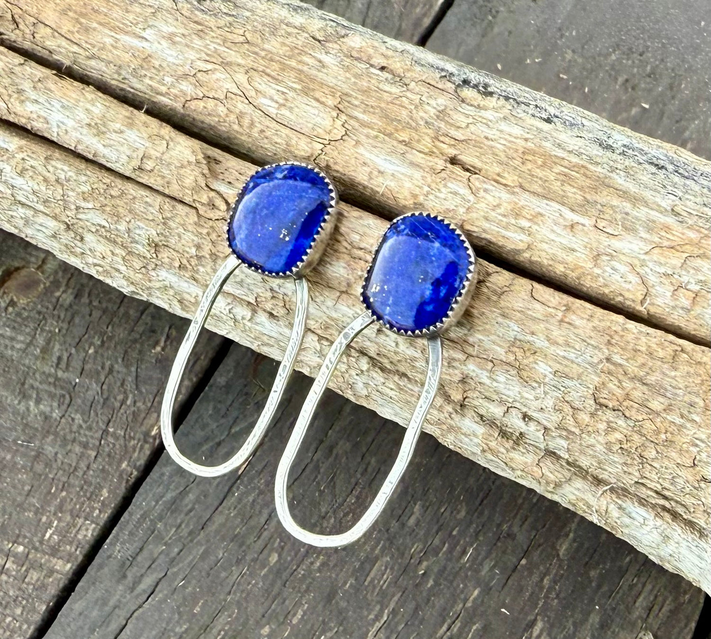 Blue Lapis Sterling Silver Hoop Studs