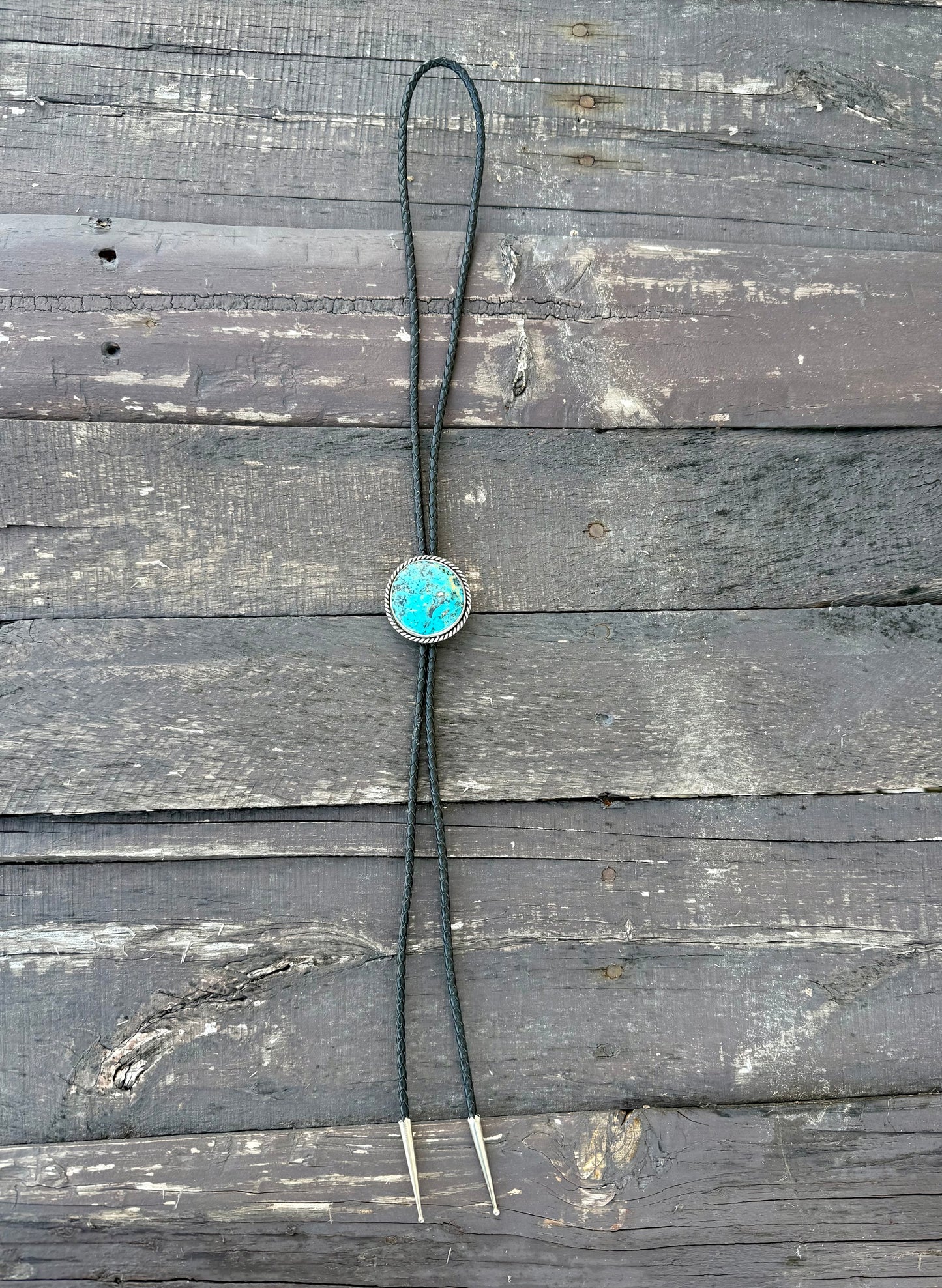 Kingman Turquoise Bolo Tie with Black Leather Cord