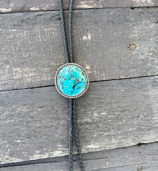 Kingman Turquoise Bolo Tie with Black Leather Cord