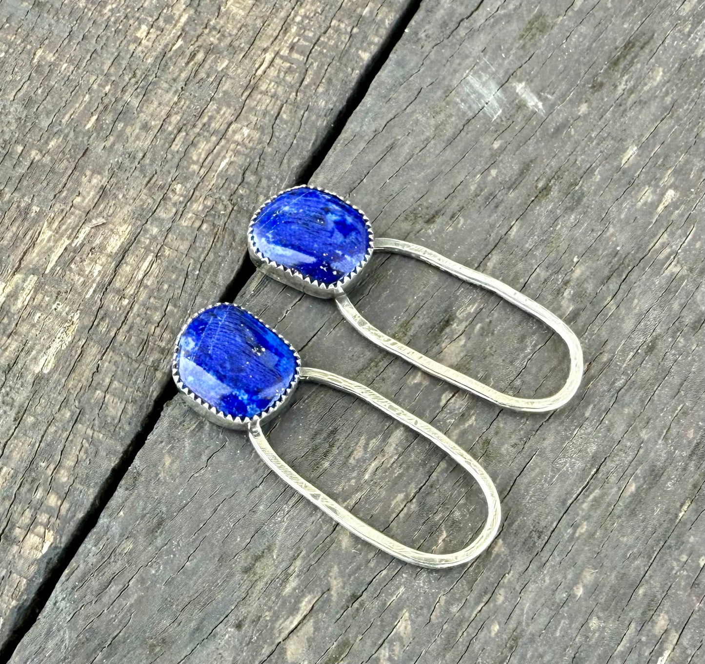 Blue Lapis Sterling Silver Hoop Studs