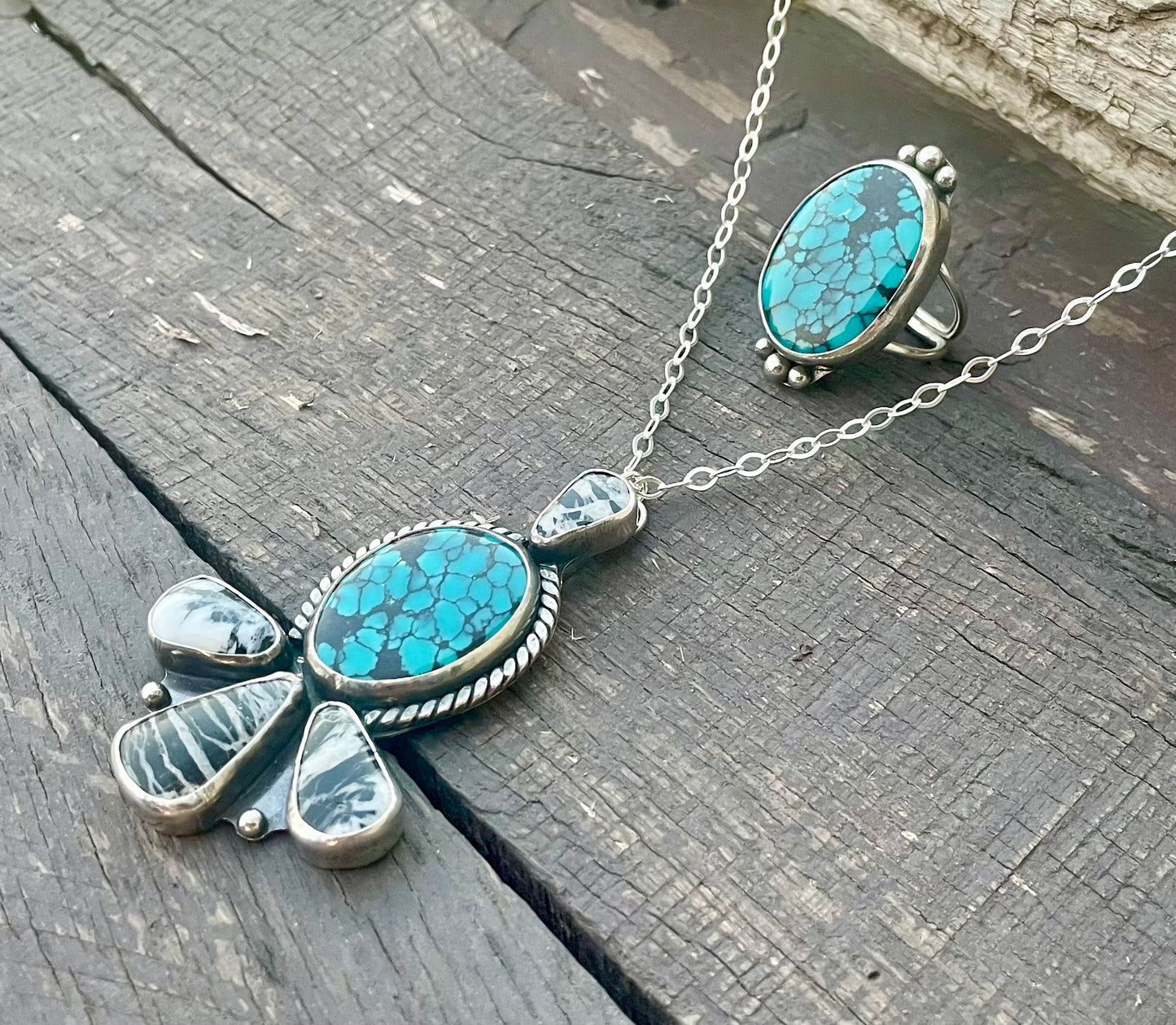 Moon River Turquoise & White Buffalo Five Stone Statement Necklace