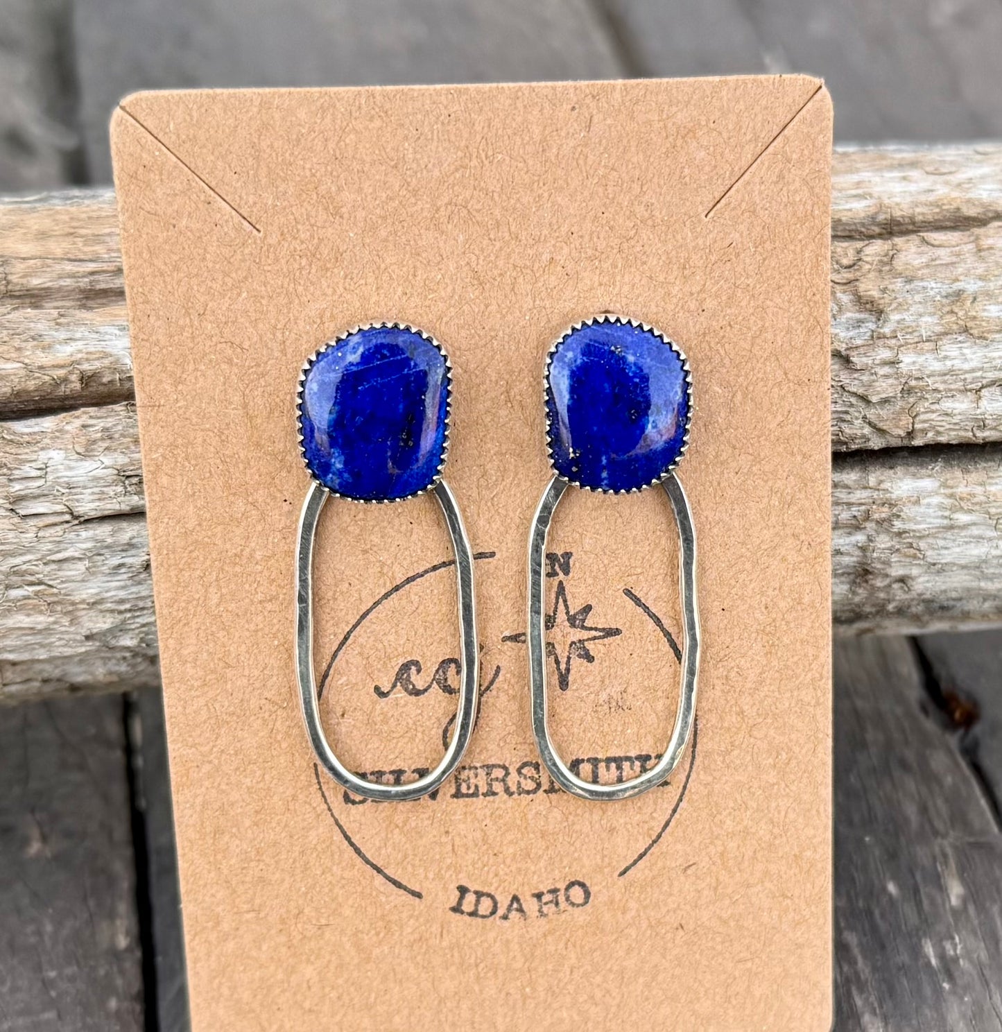 Blue Lapis Sterling Silver Hoop Studs