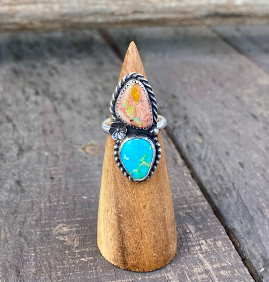 Sonoran Mountain Turquoise & Mexican Fire Opal Double stone ring