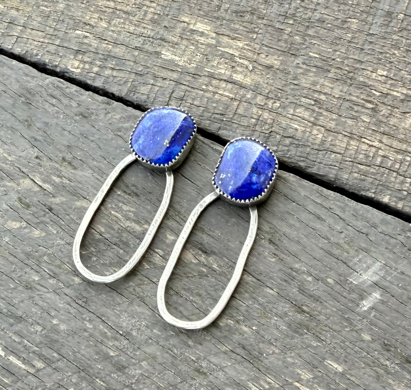 Blue Lapis Sterling Silver Hoop Studs