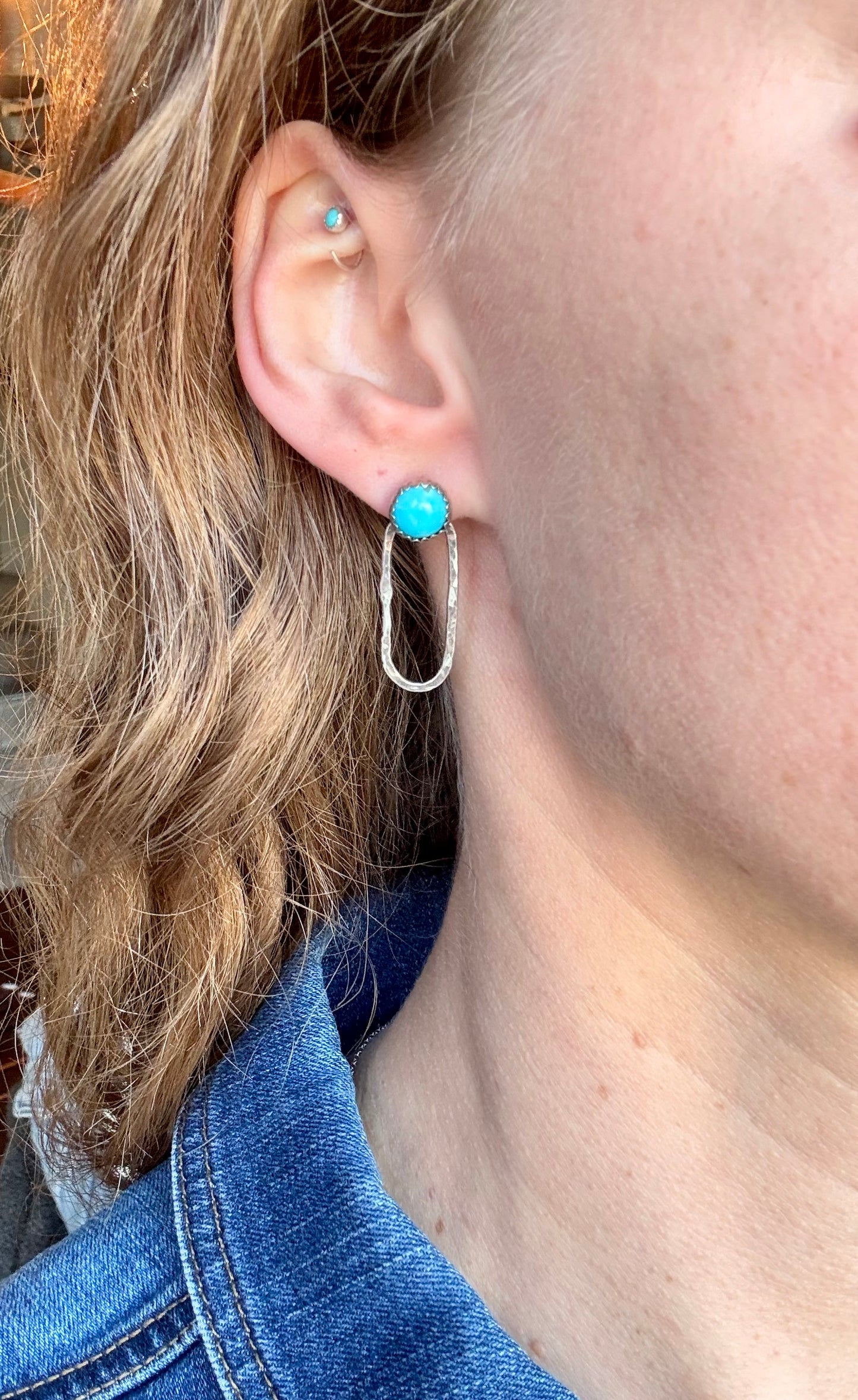 Kingman Turquoise Studs with Sterling Silver Hoops