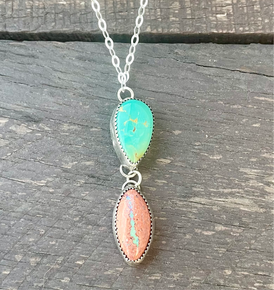 Royston Montezuma Turquoise & Mexican Fire Opal Double Stone Necklace