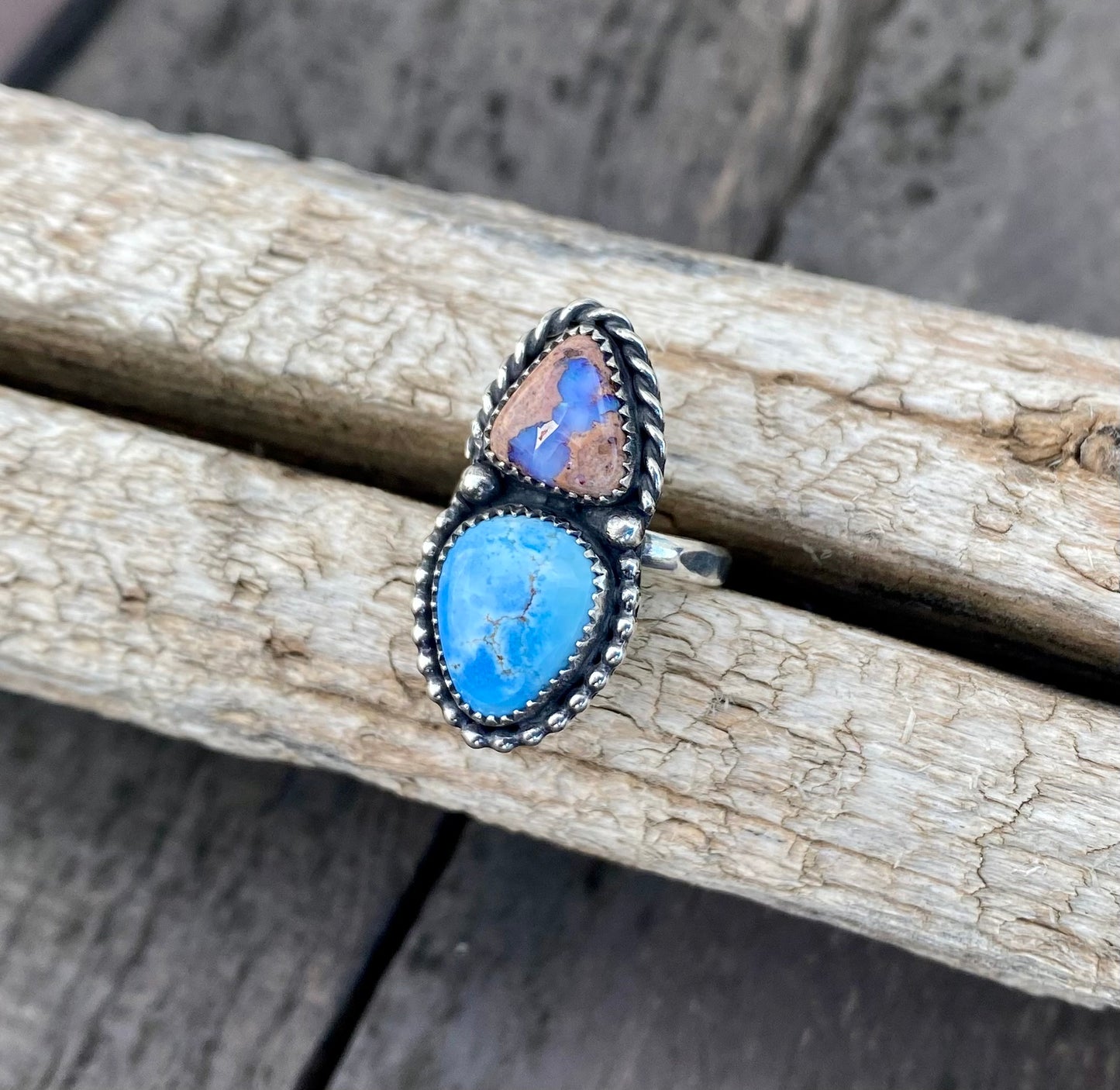 Golden Hills Turquoise & Mexican Fire Opal Double Stone Turquoise Ring