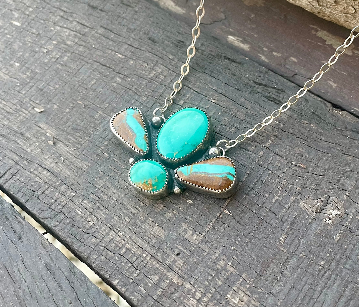 Carico Lake Turquoise, Sonoran Gold Turquoise, Royston Ribbon Turquoise Four Stone Necklace