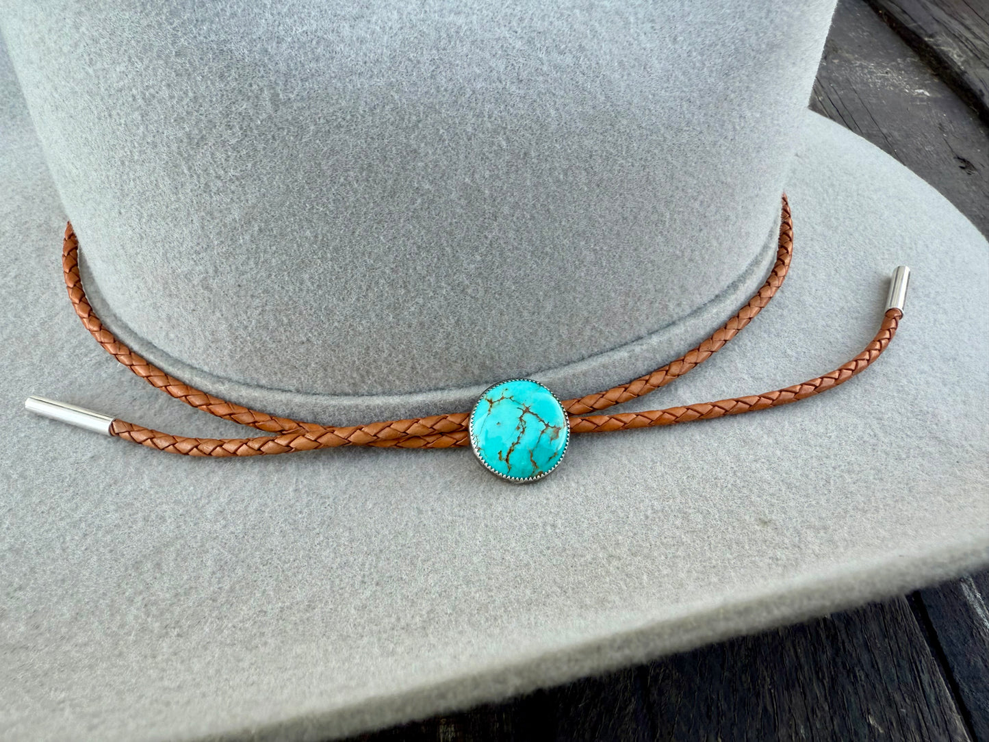 Kingman Golden Web Turquoise Hat Band with Golden Leather Cord