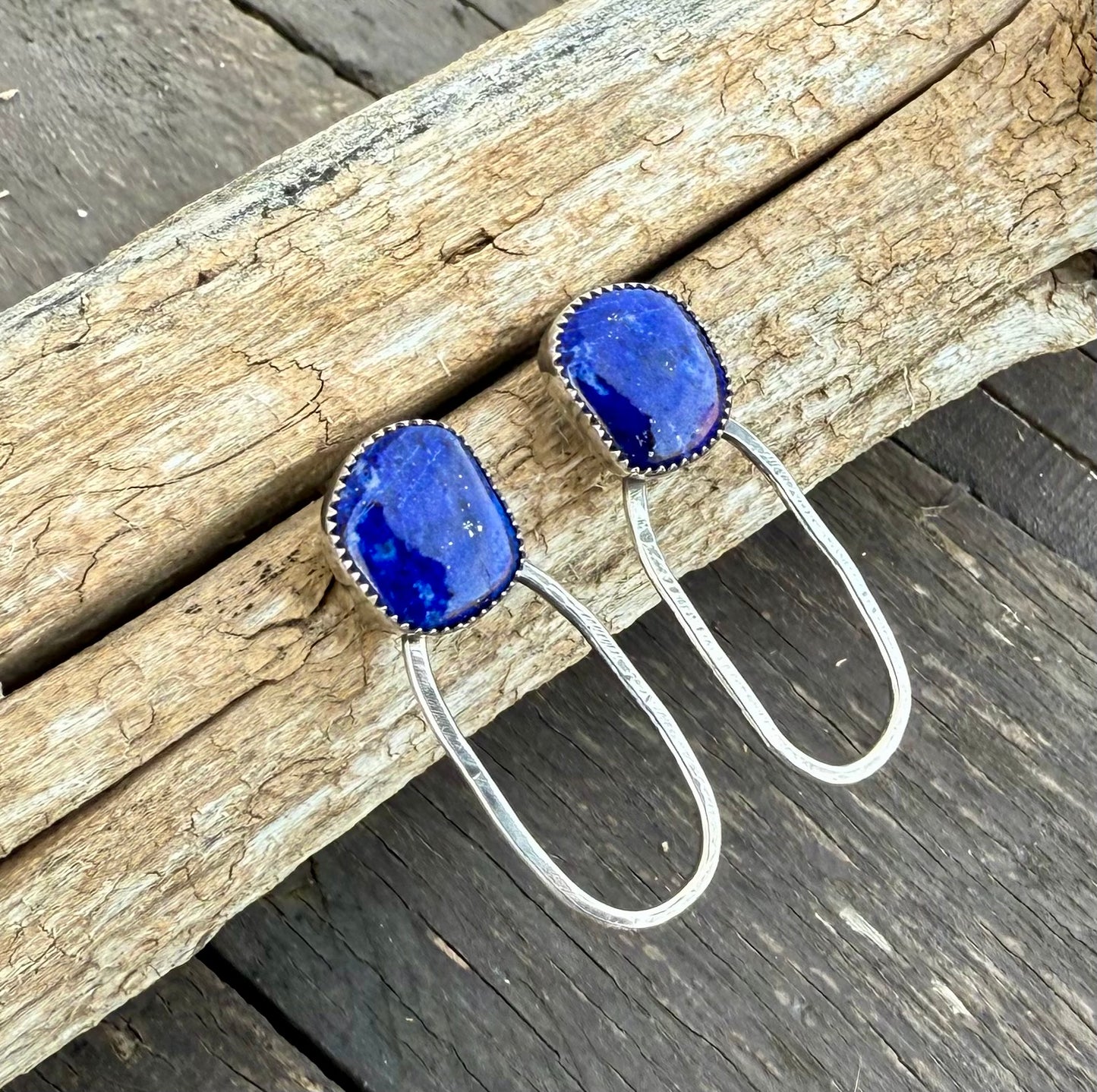 Blue Lapis Sterling Silver Hoop Studs