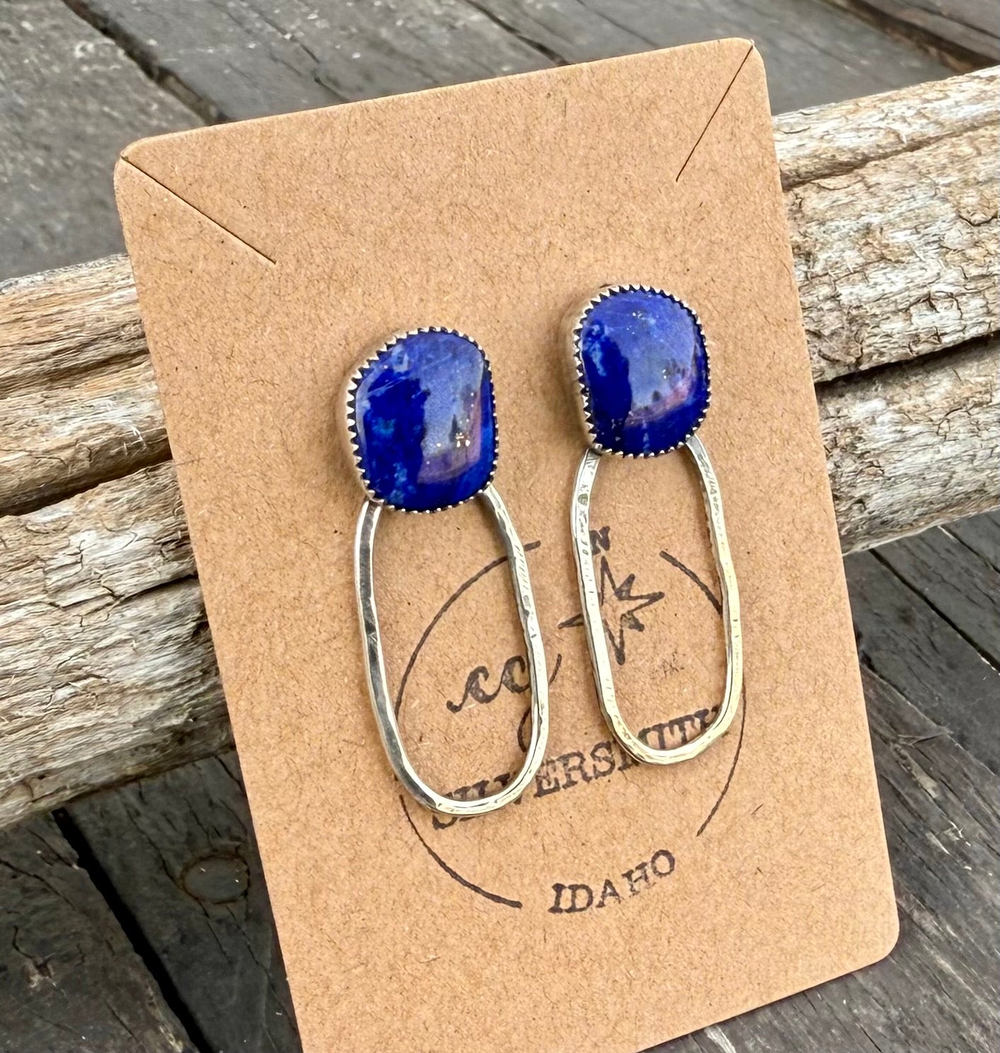 Blue Lapis Sterling Silver Hoop Studs