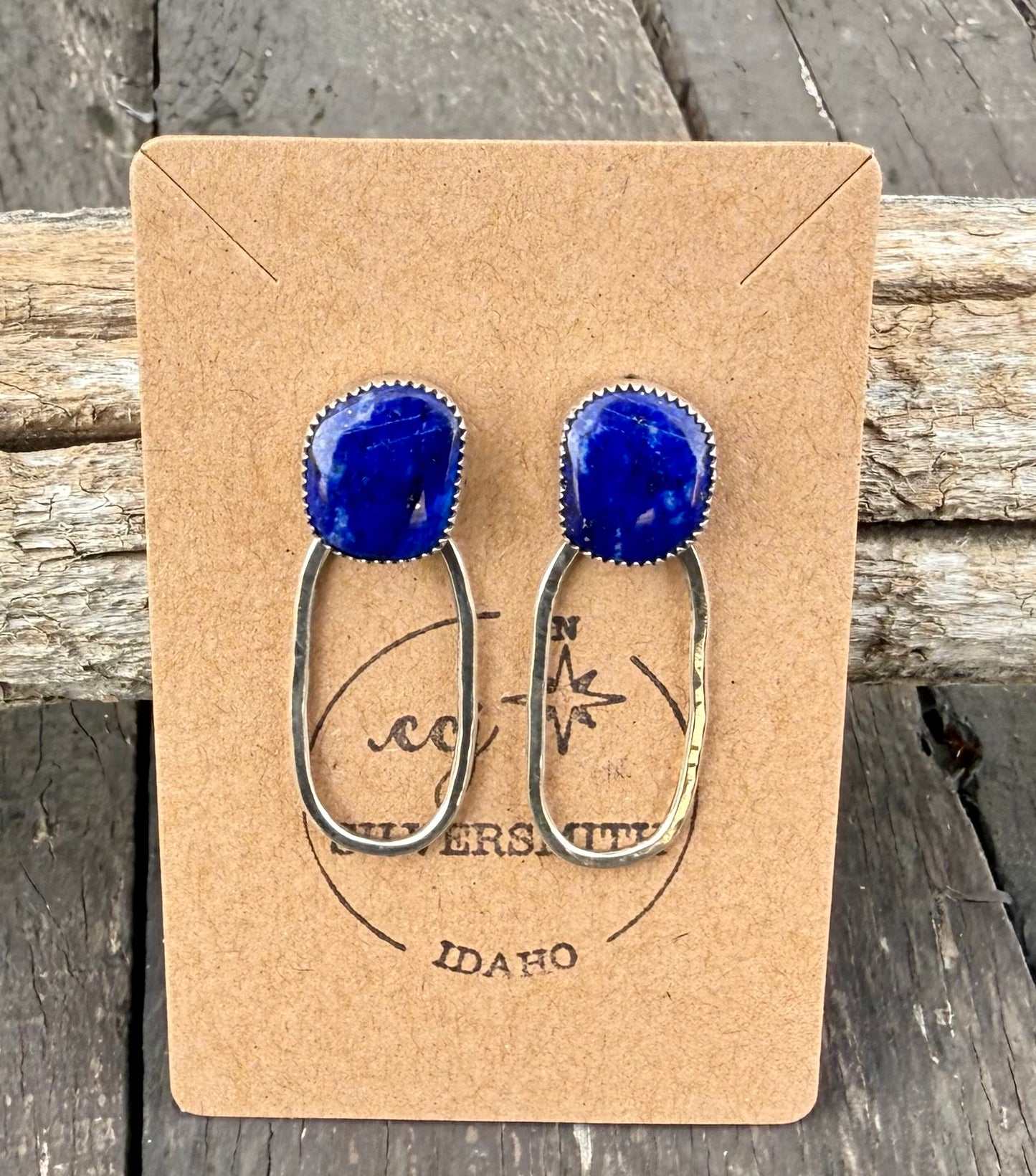 Blue Lapis Sterling Silver Hoop Studs