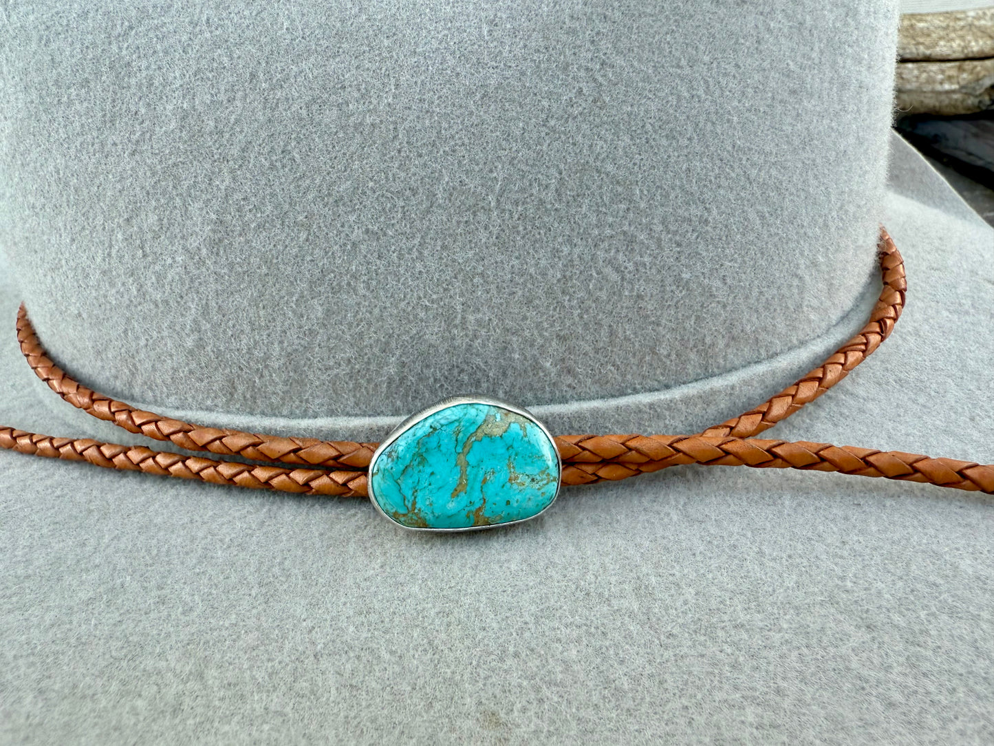 Kingman Turquoise Hat Band with Golden Leather Cord