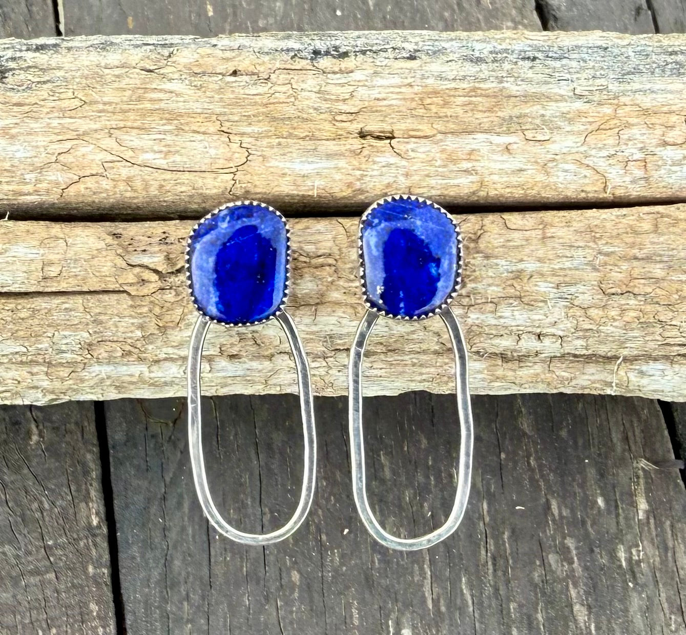 Blue Lapis Sterling Silver Hoop Studs