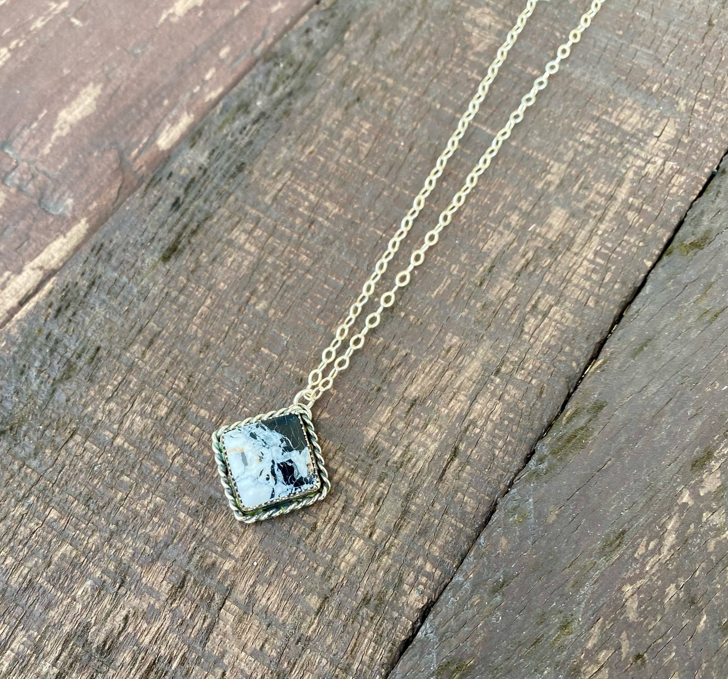 White Buffalo Square Necklace