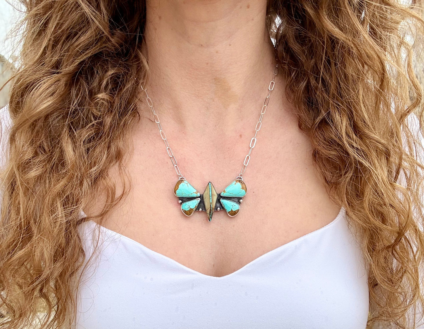 Glacier Blue & Royston Ribbon Turquoise Butterfly Necklace