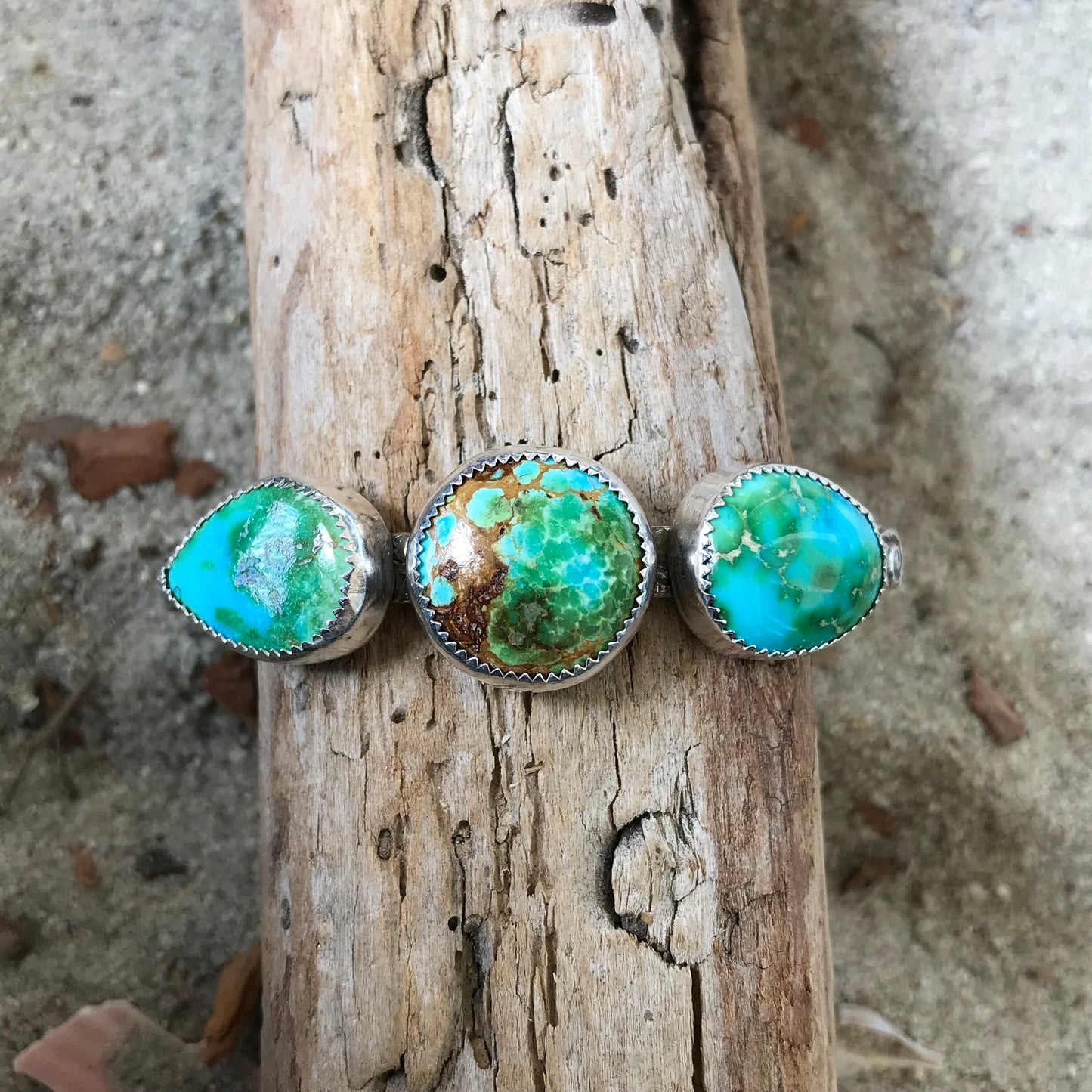 Sierra Bella and Sonoran Mountain Turquoise Triple Stone Cuff Bracelet