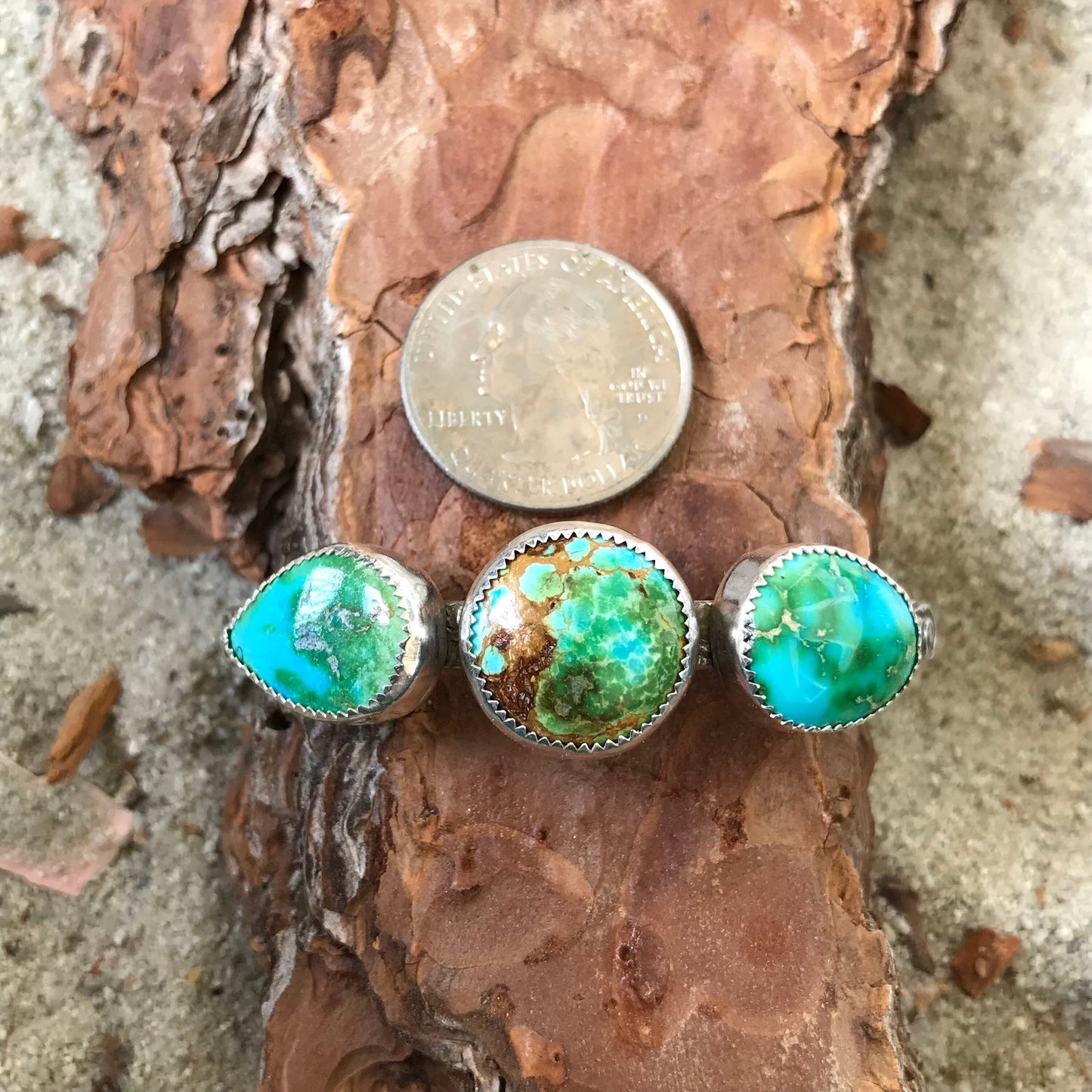 Sierra Bella and Sonoran Mountain Turquoise Triple Stone Cuff Bracelet