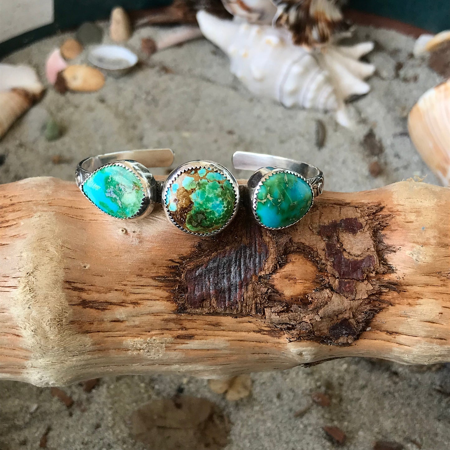 Sierra Bella and Sonoran Mountain Turquoise Triple Stone Cuff Bracelet