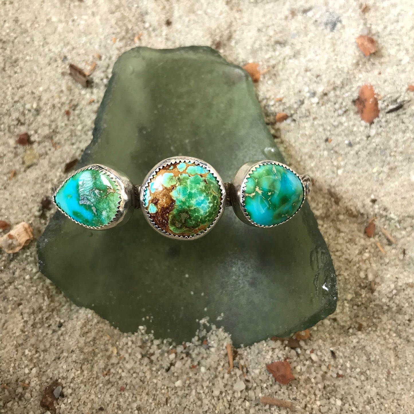 Sierra Bella and Sonoran Mountain Turquoise Triple Stone Cuff Bracelet