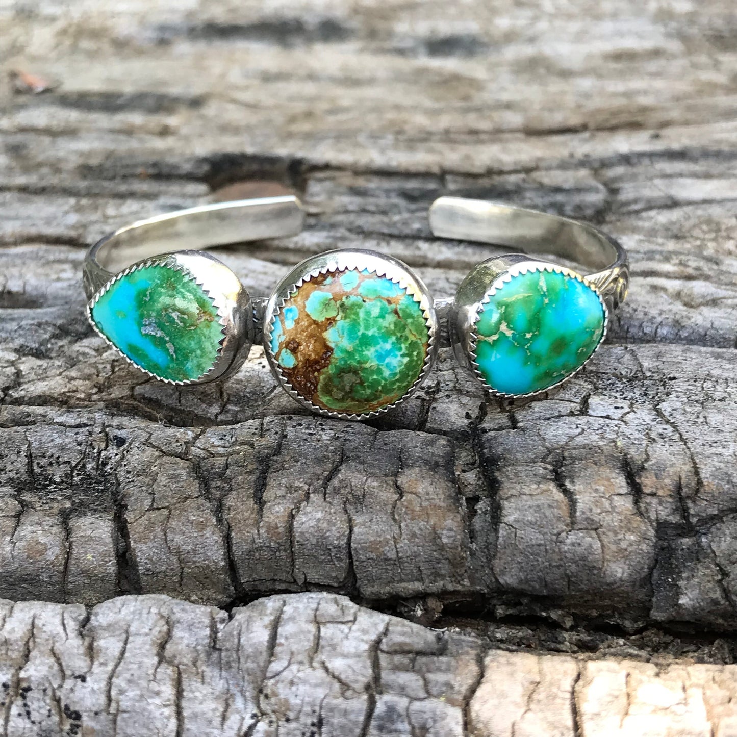 Sierra Bella and Sonoran Mountain Turquoise Triple Stone Cuff Bracelet