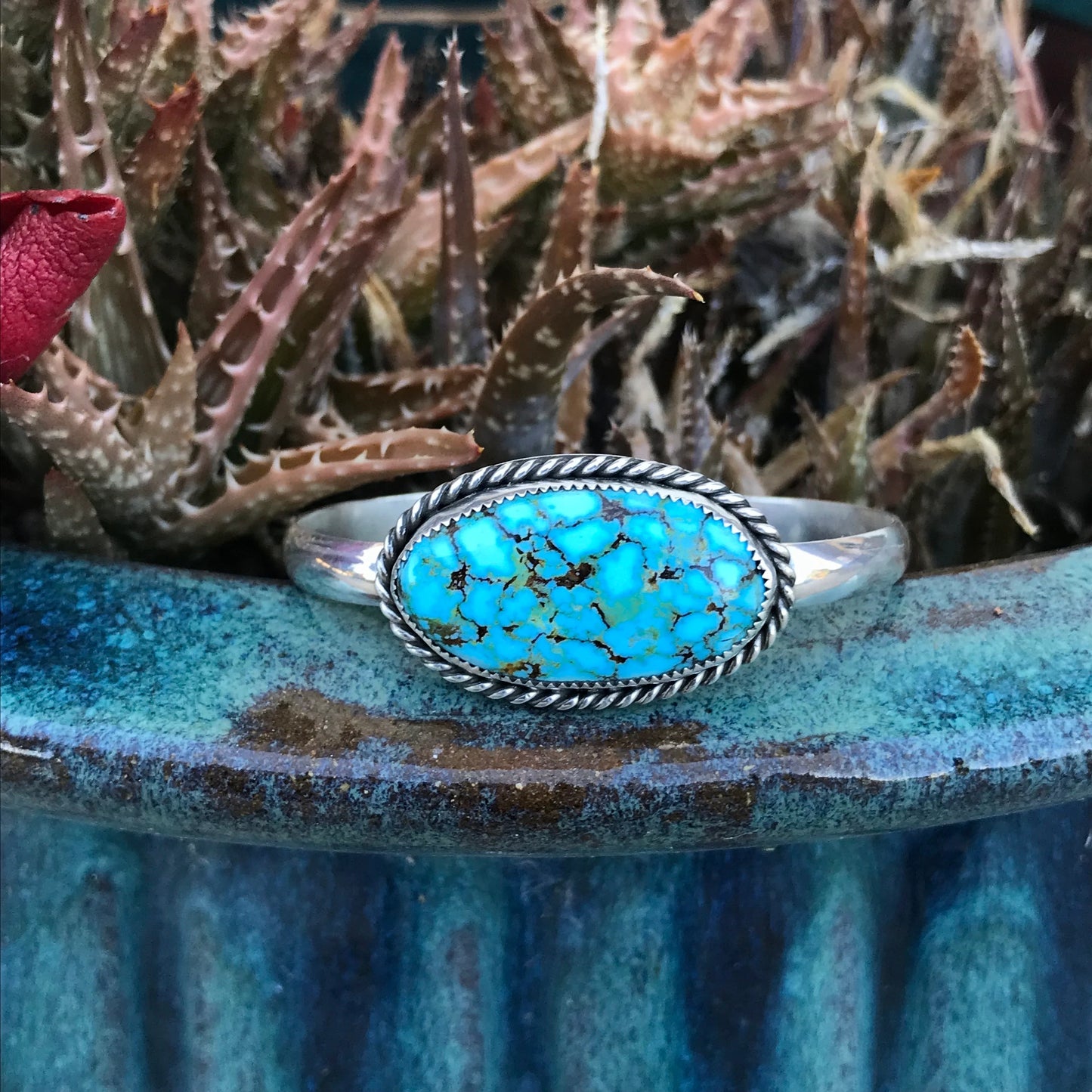 High Grade Kingman Spider Web Turquoise Cuff Bracelet