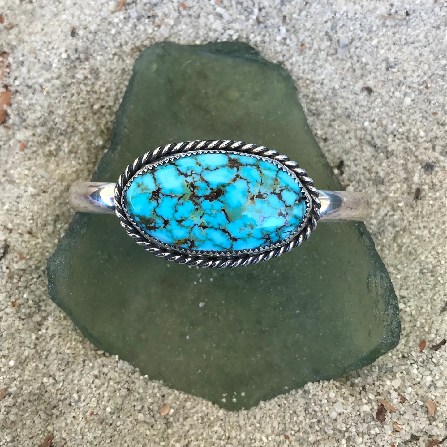 High Grade Kingman Spider Web Turquoise Cuff Bracelet