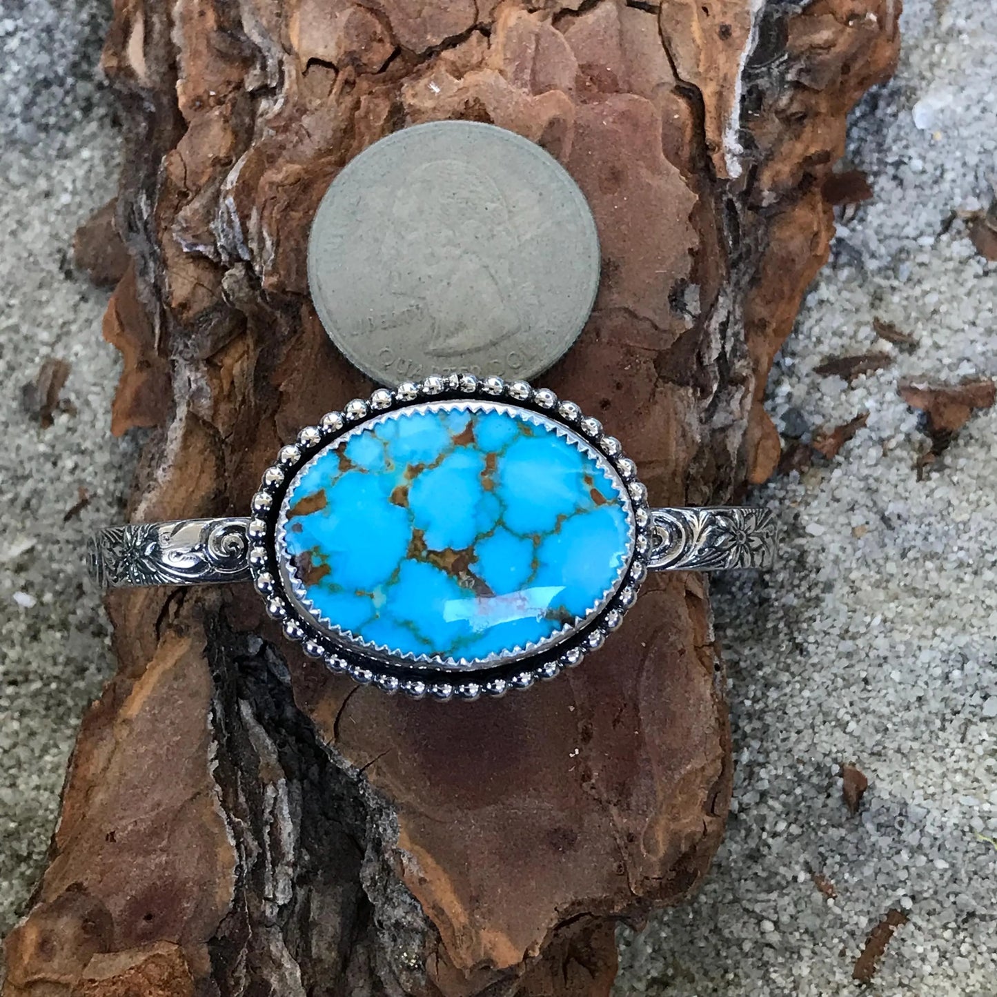 High Grade Kingman Spider Web Turquoise Cuff Bracelet